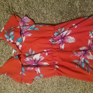 Red floral romper